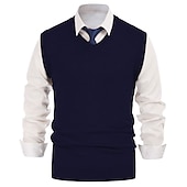 abordables suéter de los hombres-Hombre Chaleco suéter Sueter de lana Pull-over Tejer Escote en V Profunda De Punto Color sólido Escote en Pico Básico Elegante Ropa Invierno Otoño Negro Vino M L XL