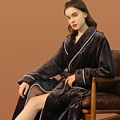 preiswerte Bademäntel für Damen-Damen-Schlafanzug, Bademantel, Nachthemd, 1 Stück, reine Farbe, warmer Plüsch, lässig, Party, Zuhause, Alltag, Fleece, Frottee, V-Bügel, lange Ärmel, moderner Stil, Gürtel inklusive Tasche,