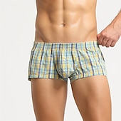 economico Boxer da uomo-Per uomo 1 confezione Biancheria intima Mutandine di base Boxer Slip Cotone Elastene Antiparassitario A prova di perdita A quadri Vita normale Giallo Blu