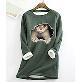 levne Mikiny a mikiny-dámská mikina plus size pulovr kočka street ležérní teddy sherpa fleece kulatý výstřih top s dlouhým rukávem mikroelastický pad &amp;amp; zimní comfrt prodyšná měkká tkanina