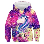 economico Cartone animato 3D della ragazza-Bambino Da ragazza Felpa con cappuccio Animali Informale Manica lunga Tasche stile sveglio 7-13 anni Autunno Multicolore Nero Rosa
