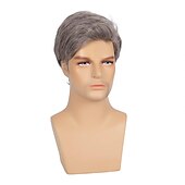 ieftine Peruci Bărbați-perucă scurtă pentru bărbați gri drept natural peruci de păr cosplay sintetic pentru bărbați perucă completă de înlocuire zilnică