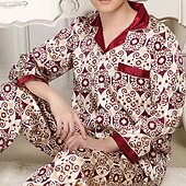 abordables Pyjamas-Homme Vêtements de Nuit Haut de pyjama et pantalon Pyjama en soie 2 Pièces Impressions Graphiques Simple Confort Maison Quotidien Fausse soie Respirant Revers manche longue Pantalon Avec Poches Ét