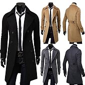 billiga Trenchcoat för män-Vinterkappa Rock Peacoat Trenchcoat Företag Ledigt Höst Vinter 95% polyester 5% bomull Ytterkläder Kläder Hakslag