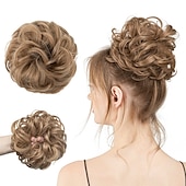 cheap Chignons-Messy Hair Buns Hair Piece Curly Hair Scrunchies for Women Girls Hairpieces Wavy Donut Hair Pieces Hair Bun Updo Hair Chignons