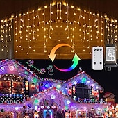 olcso Hálózatra csatlakoztatható elektronika-karácsonyi jégcsap fények kültéri dekoráció 10m 400 led 8 szín 8 mód vízálló meleg fehér fehér rgb 80 csepp karácsonyi eu dugj us plug uk plug au plug