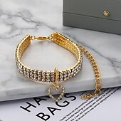 cheap Dog Collars, Harnesses &amp; Leashes-2 Pcs Three Row Elastic Pet Diamond Necklace Love Pendant Chain Cat Dog Collar Pet Supplies Small Dog Accessories