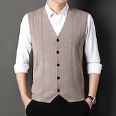 abordables Gilet-Homme Pull Gilet Robe pull Pull en laine A côtes Tricoter Tricoté Rayure Col V Moderne contemporain Coréen Usage quotidien Sortie Vêtement Tenue Sans Manches Printemps &amp; Automne Noir Rouge M L XL