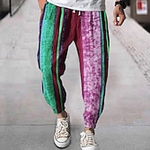 cheap Men&#039;s Printed Sweatpants-Men&#039;s Joggers Trousers Summer Pants Beach Pants Drawstring Elastic Waist Graphic Stripe Comfort Breathable Daily Beach Fashion Simple Purple Green Micro-elastic
