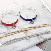 cheap Dog Collars, Harnesses &amp; Leashes-2 Pcs Three Row Elastic Pet Diamond Necklace Love Pendant Chain Cat Dog Collar Pet Supplies Small Dog Accessories