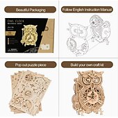 cheap Jigsaw Puzzles-3D Wooden Puzzle For Adults Owl Clock Model Kit Desk Clock Home Decor Unique Gift For Kids On Birthday/Festival Day
