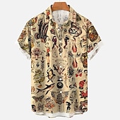 cheap Retro Vintage Print-Men&#039;s Mermaid Shirt Summer Hawaiian Shirt Aloha Shirt Short Sleeves Shirt Turndown Vintage Fashion Designer Outdoor Street Casual Black White Yellow 3D Print S M L