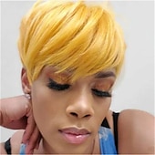 economico Parrucche di altissima qualità-parrucca di capelli corti parrucche per le donne nere short pixie cut parrucche per le donne nere breve rettilineo parrucche nere delle signore parrucche sintetiche corte per le donne nere donne