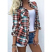 tanie Kwiatowe bluzki-Damskie Koszula Bluzka Szałat Żółty Czerwony Niebieski Kratka Kolorowy blok Guzik Nadruk Długi rękaw Codzienny Weekend Moda miejska Codzienny Kołnierzyk koszuli Regularny S