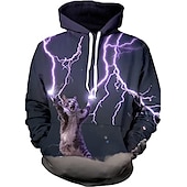 abordables Estampado animal-Hombre Graphic Caricatura Gato Sudadera Sudaderas Activo Estilo lindo Manga Larga Con Capucha Diario Azul vaquero Negro Bolsillo delantero Diseñador