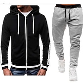 cheap Basic Tracksuits-Men's Tracksuit Sweatsuit Zip Hoodie Sweatshirt Hoodie Jacket Jogging Suits Red &amp; Black Black+Light Grey Dark Grey+Light Grey Red+Light Grey Red+Dark Grey Hooded Color Block Drawstring 2 Piece Sports
