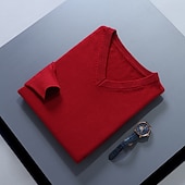 abordables Pull col rond-Homme Pull Chandail Pull en laine Pullover A côtes Tricoter Découpé Tricoté Couleur unie Col V Garder au chaud Moderne contemporain Travail Usage quotidien Vêtement Tenue Automne hiver Chameau Vin S