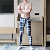 お買い得  スリープボトム-男性用 長袖アンダーシャツ あったかインナー サーマルパンツ グリッド / タータンチェック グラフィック ベーシック シンプル カジュアル 家 日常 コットン ウォーム 高通気性 ロングパンツ パンツ 弾性ウエスト 冬 秋 レイクブルー ブルー