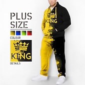 olcso Férfi 3D pulóver szett-Férfi Grafika Színes 2db 3D pulóver készletek Kapucnis felsőrész Tracksuit Hosszú ujj Hosszú nadrág Kapucni Divat Dizájn Alkalmi Napi Sport Alkalmi 3D nyomtatás Tavasz &amp; Ősz Sárga Medence Piros