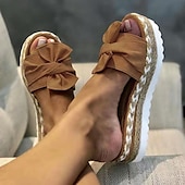 baratos Sandálias de Férias-sandálias plataforma femininas alpargatas brancas com laço – sandálias casuais de verão com salto plataforma e sola de juta trançada