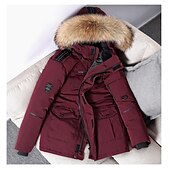 economico Piumini e parka da uomo-Per uomo piumino Piumino Parka Colletto di pelliccia Ufficio Da tutti i giorni Lungo Casual quotidiano Informale Tenere al caldo Inverno Colore puro Nero Bianco Rosso Piumino