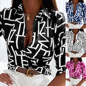 abordables Tops Graphiques pour Femmes-Chemisier Femme Noir Blanche Bleu Rayé Tricoté Plein Air du quotidien du quotidien basique Col de Chemise S