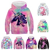 economico Cartone animato 3D della ragazza-Bambino Da ragazza Felpa con cappuccio Animali Informale Manica lunga Tasche stile sveglio 7-13 anni Autunno Multicolore Nero Rosa