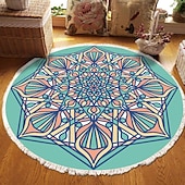 preiswerte Wohn- und Schlafzimmerteppiche-Runder Teppich mit Mandala-Quaste im Ethno-Stil, Wohnzimmer, Schlafzimmer, Couchtisch, Bodenmatte
