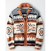 economico Maglioni Cardigan da uomo-Per uomo Felpa Cardigan Maglione Fair Isle Maglione con Zip Giacca Maglione Maglia Bottoni Lavorato a maglia Geometrico Colletto a Camicia Casual Abbigliamento Autunno Inverno Rosso M L XL