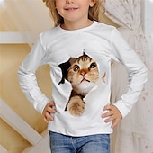 halpa Tyttöjen 3D Eläimet-Lapset Tyttöjen T-paita Eläin Kausaliteetti 3D-tulostus Pitkähihainen Crewneck söpö tyyli 7-13 vuotta Syksy Musta Valkoinen Norsunluu