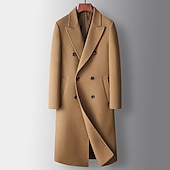 billiga Trenchcoat för män-Herr Vinterkappa Yllekappa Peacoat Dagliga kläder Semester Höst Vinter POLY Håller värmen Utomhus Ytterkläder Kläder Mode Uppvärmning Solid färg Ficka Nedvikt Dubbelknäppt