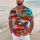 abordables Impression océan-Homme Tropical Poissons Monde sous marin Chemise Chemise hawaïenne Chemise Camp Manche Courte Chemise Col rabattu Mode Design Décontractées Extérieur Plein Air Casual Mer bleue Noir bleu marine 3D