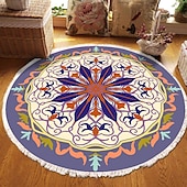 preiswerte Wohn- und Schlafzimmerteppiche-Runder Teppich mit Mandala-Quaste im Ethno-Stil, Wohnzimmer, Schlafzimmer, Couchtisch, Bodenmatte