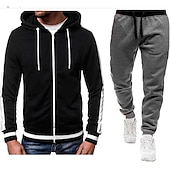 cheap Basic Tracksuits-Men's Tracksuit Sweatsuit Zip Hoodie Sweatshirt Hoodie Jacket Jogging Suits Red &amp; Black Black+Light Grey Dark Grey+Light Grey Red+Light Grey Red+Dark Grey Hooded Color Block Drawstring 2 Piece Sports