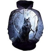 abordables Sudaderas con capucha para hombre-Hombre Lobo Estampados Sudadera Sudaderas Sudadera Con Capucha Manga Larga Sudadera con capucha Con Capucha Ropa de calle Impresión 3D Diario Deportes Negro Azul Piscina Estampado Primavera &amp; Otoño