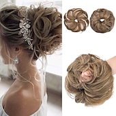 abordables Chignons-2pcs chignon désordonné chignon bouclé ondulé extensions de queue de cheval postiches cheveux chouchous wraps chignon pour femmes filles (plus chignon limité avec une longueur de cheveux plus longue