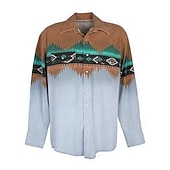 preiswerte Westernhemden für Herren-Herren Stammes Grafikdrucke Geometrie Hemd Westernhemd Cowboy-Shirt Langarm Mode Designer Lässig Outdoor Täglich Herbst Winter Umlegekragen Druck Button-Down Meeresblau Gelb Rote Blau Grün
