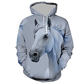 baratos Moletons masculinos com capuz-Homens Animal Cavalo Moletom Moletons Moletom com capuz Manga Longa Moletom com capuz Com Capuz Roupa de rua Impressão 3D Diário Esportes Branco Rosa Imprimir Primavera &amp; Outono Designer