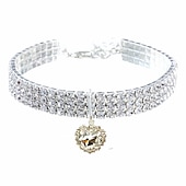 cheap Cat Collars, Harnesses &amp; Leashes-2 Pcs Pearls Diamond Pet Cat Dog Necklace Collar Jewelry with Bling Rhinestones for Pets Cats Small Dogs Female Puppy Chihuahua Yorkies Girl Costume Outfits Adjustable