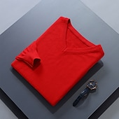 abordables Pull col rond-Homme Pull Chandail Pull en laine Pullover A côtes Tricoter Découpé Tricoté Couleur unie Col V Garder au chaud Moderne contemporain Travail Usage quotidien Vêtement Tenue Automne hiver Chameau Vin S