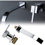abordables Soporte para pared-Grifos para lavabo de baño, cascada de latón, estilo moderno, montaje en pared, monomando, dos orificios, acabado cromado, grifo de baño con interruptor frío y caliente