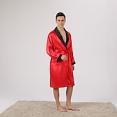economico Vestaglie-Per uomo Plus Size Accappatoio Abito di seta Accappatoi Kimono di seta 2 pezzi Onde Semplice Comoda Interni Giornaliero Seta sintetica Poliestere Regalo Bavero Manica lunga Top dell&#039;accappatoio