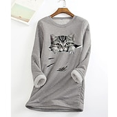 levne Mikiny a mikiny-dámská mikina plus size pulovr kočka street ležérní teddy sherpa fleece kulatý výstřih top s dlouhým rukávem mikroelastický pad &amp;amp; zimní comfrt prodyšná měkká tkanina