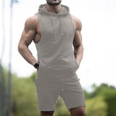 baratos Conjuntos de Camisas para Homem-Homens Ternos-Camiseta Moletom Camisa de tênis Conjunto de shorts e camiseta Sem Manga Manga Curta Com Capuz Verão Cor Sólida Esportes Designer Roupa de Esporte Com Cordão 2 Peças Ao ar livre Rua