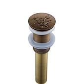 cheap Pop Up Drains-Brass Pop Up Sink Drain Stopper with Overflow Bathroom Faucet Vessel Vanity Sink Drainer Antique Brass