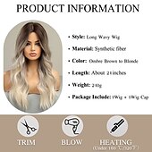 abordables Perruques Synthétiques Sans Bonnet-longue ondulée ombre brun à blonde perruques pour les femmes cheveux synthétiques résistant à la chaleur ombre perruque pour la fête quotidienne utilisation cosplay-24 pouces barbiecore perruques