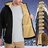 cheap Fleece Sweatshirts-Men&#039;s Zip Hoodie Sweatshirt Sweat Jacket Sherpa Black White Wine Army Green Navy Blue Hooded Solid Color Zipper Cool Basic Casual Winter Clothing Apparel Hoodies Sweatshirts  Long Sleeve