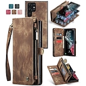 Недорогие Чехлы для Samsung-Чехол для телефона Samsung Galaxy Wallet Card S22 Ultra Plus S21 FE S20 A72 A52 A32 5G Note 20 10 Ultra Plus A51 с молнией и ремешком для телефона подставка однотонная PU-кожа