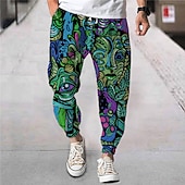 billiga träningsbyxor med tryck för män-Herr Joggare Långbyxor Sommarbyxor Strandbyxor Snörning Elastisk midja Tecknat Grafiska tryck Komfort Andningsfunktion Utomhussport Ledigt Dagligen Streetwear Designer Rubinrött Purpur Microelastisk