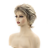 economico parrucca più vecchia-parrucche corte bionde pixie cut per donne bianche parrucche sintetiche bionde ombre marrone scuro parrucca dall&#039;aspetto naturale
